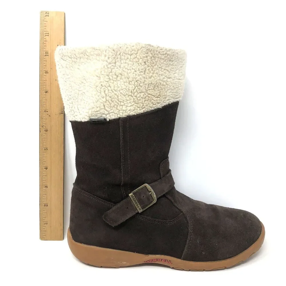 MERRELL Mimosa Harvest Suede Boots Kids Girls US 5 Brown Buckle Sherpa Winter